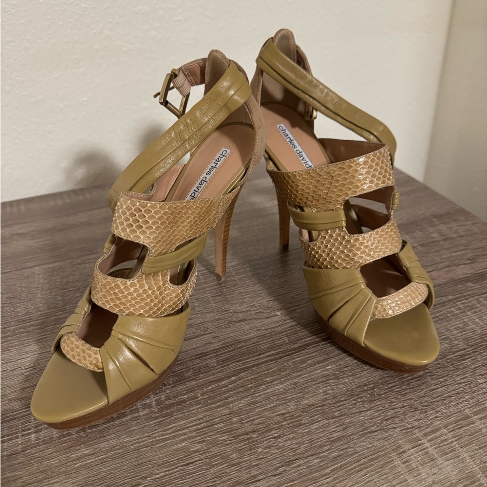Charles David Olive and Beige Strappy Heels